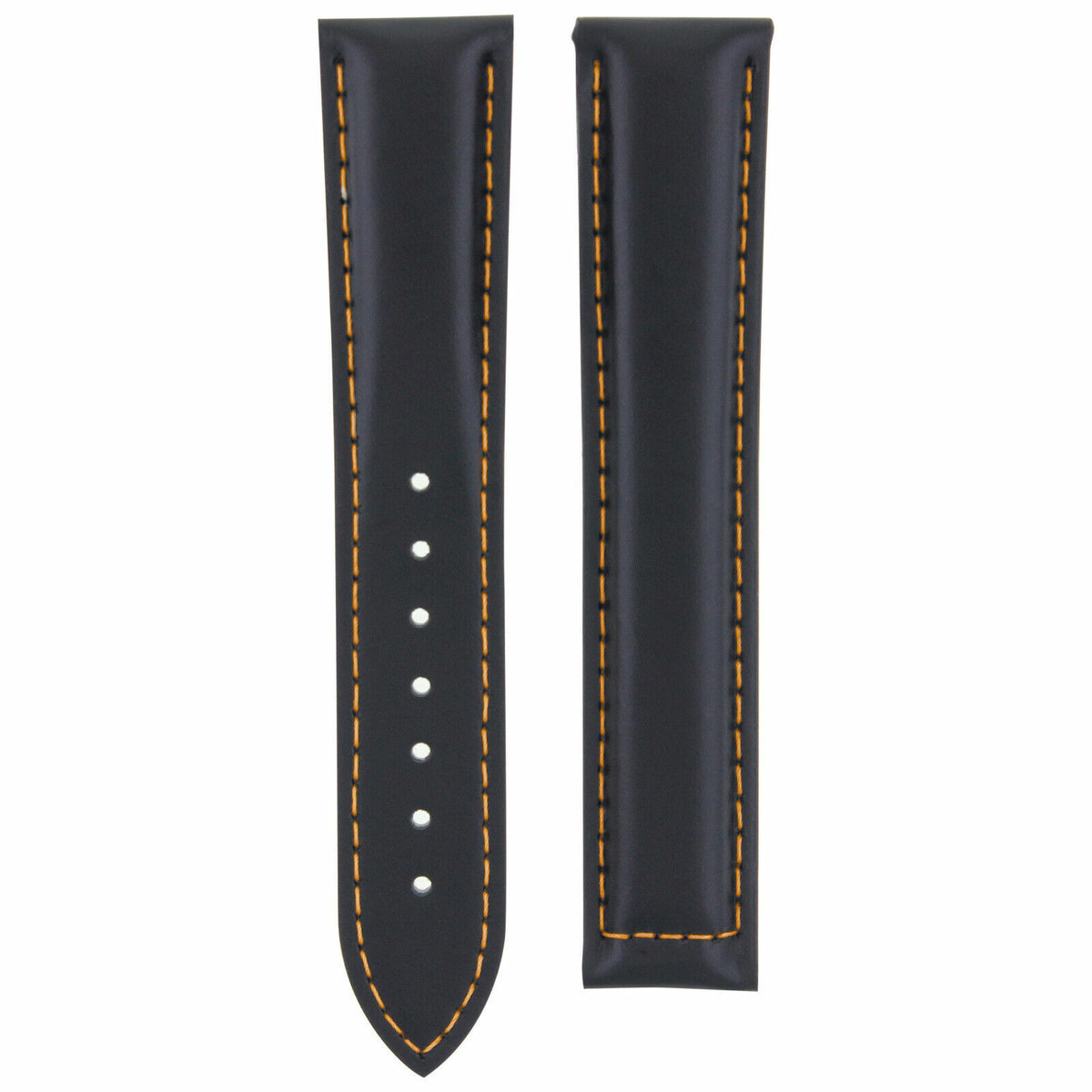 18MM-24MM GENUINE LEATHER WATCH BAND STRAP WITH CLASP FOR UNIVERSAL WATCH BAND, Black with Orange Stitching, view 2