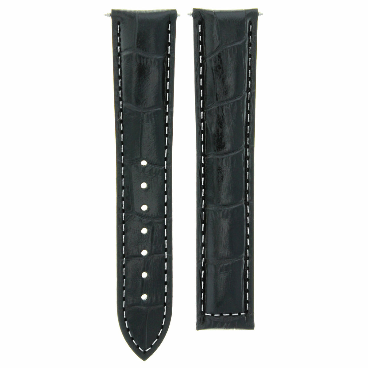 18-19-20-22-24MM LEATHER WATCH BAND STRAP FOR OMEGA SEAMASTER PLANET SPEEDMASTER - 18mm, Black with White Stitching, view 2
