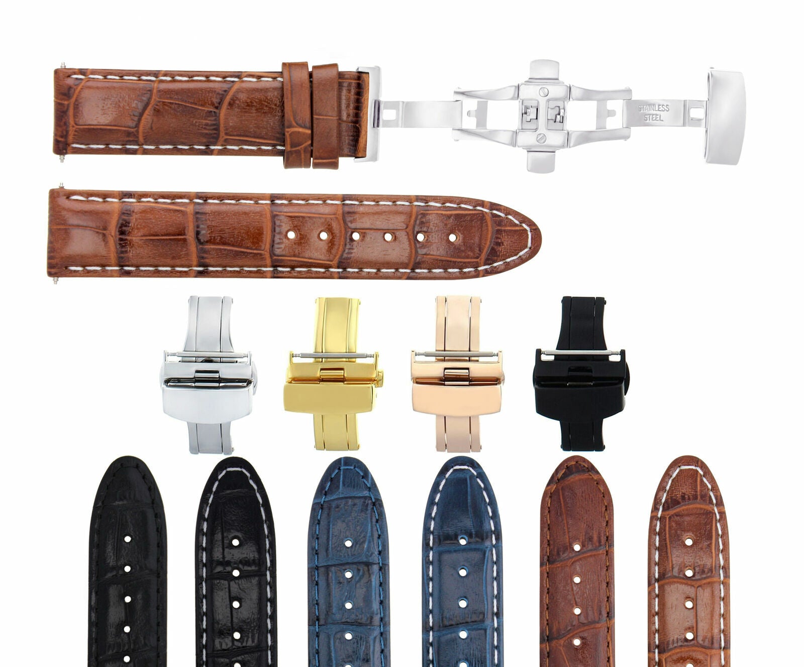 19MM & 20MM  GENUINE LEATHER WATCH BAND STRAP FOR ROLEX WATCH DEPLOYMENT CLASP