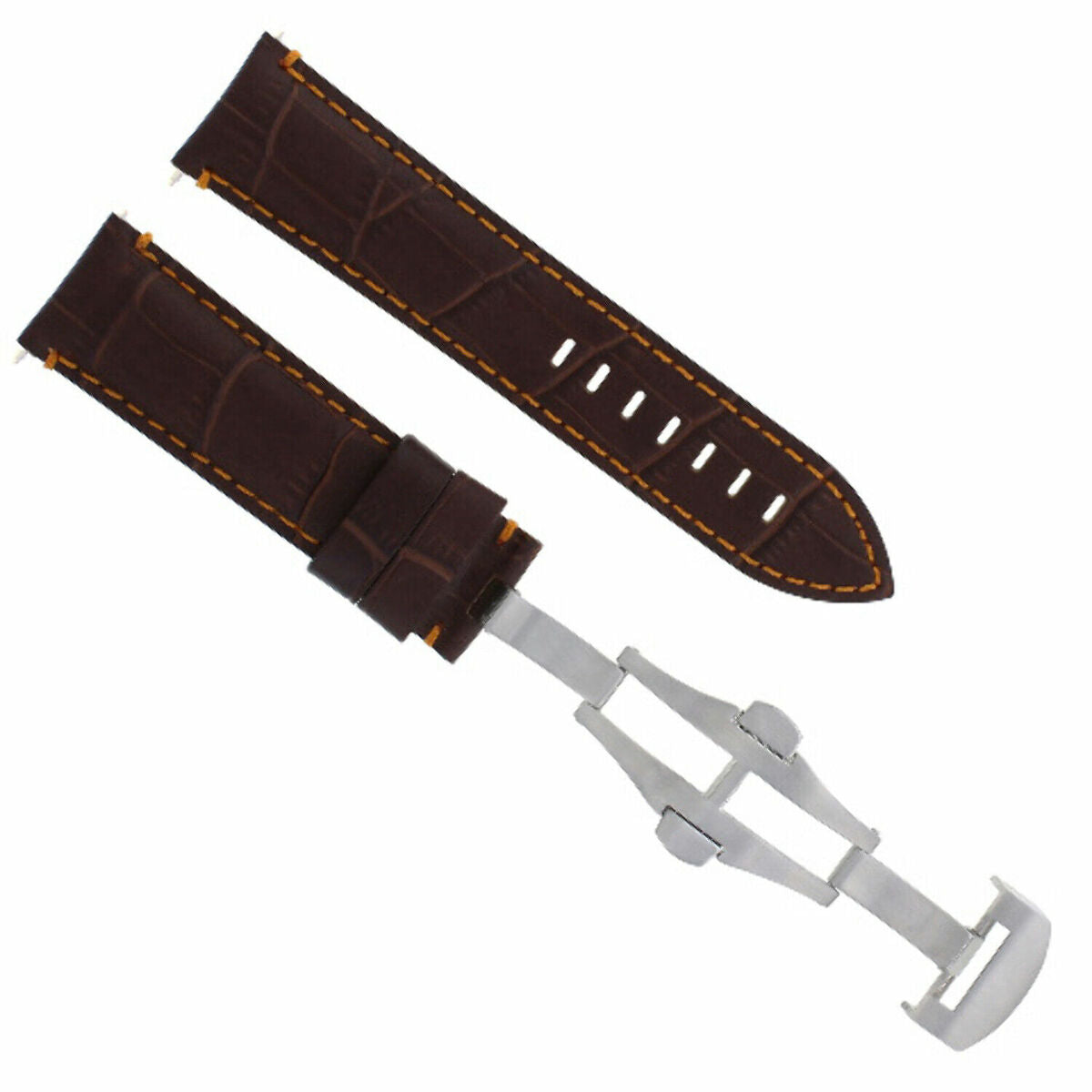 22MM-24MM GENUINE REPLACEMENT ITALIAN LEATHER STRAP FOR UNIVERSAL WATCH BAND, Brown with Orange Stitching, view 2