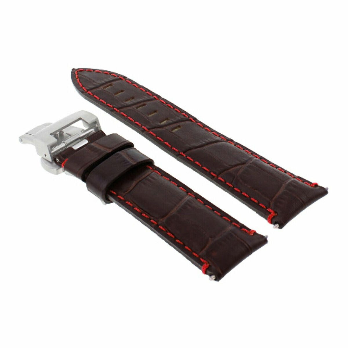 22MM-24MM GENUINE REPLACEMENT ITALIAN LEATHER STRAP FOR UNIVERSAL WATCH BAND, Brown with Red Stitching, view 3