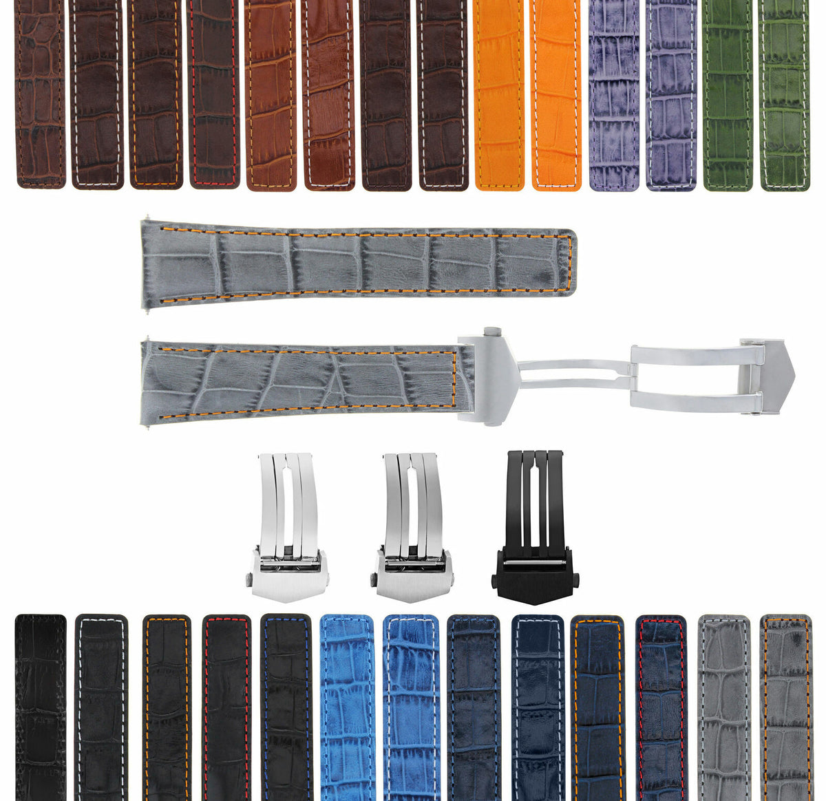 19-20-21-22MM LEATHER WATCH BAND STRAP FOR TAG HEUER CARRERA DEPLOYMENT CLASP, Grey with Orange Stitching