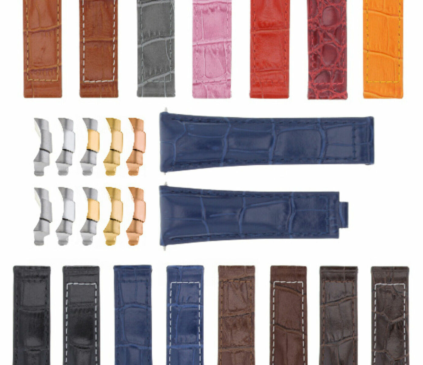 20MM ALLIGATOR LEATHER STRAP BAND FITS FOR ROLEX SUBMARINER, GMT, DATEJUST WATCH - TWO - TONE