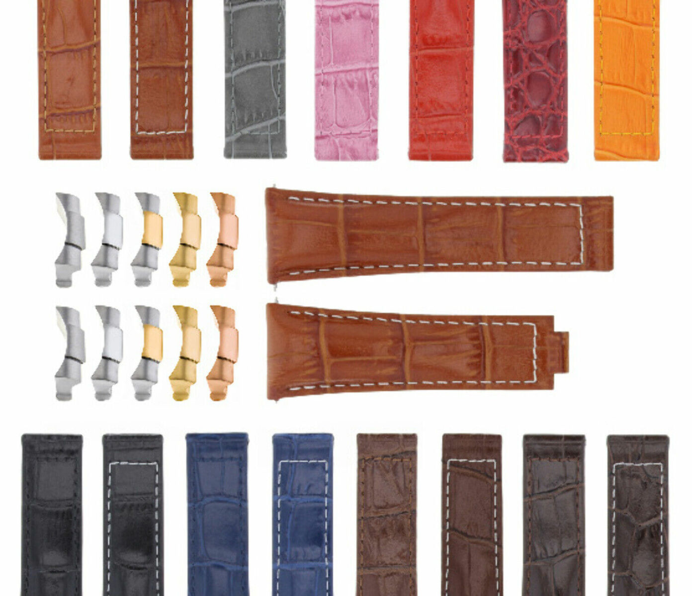 20MM ALLIGATOR LEATHER STRAP BAND FITS FOR ROLEX SUBMARINER, GMT, DATEJUST WATCH - SILVER - POISHED - CENTER