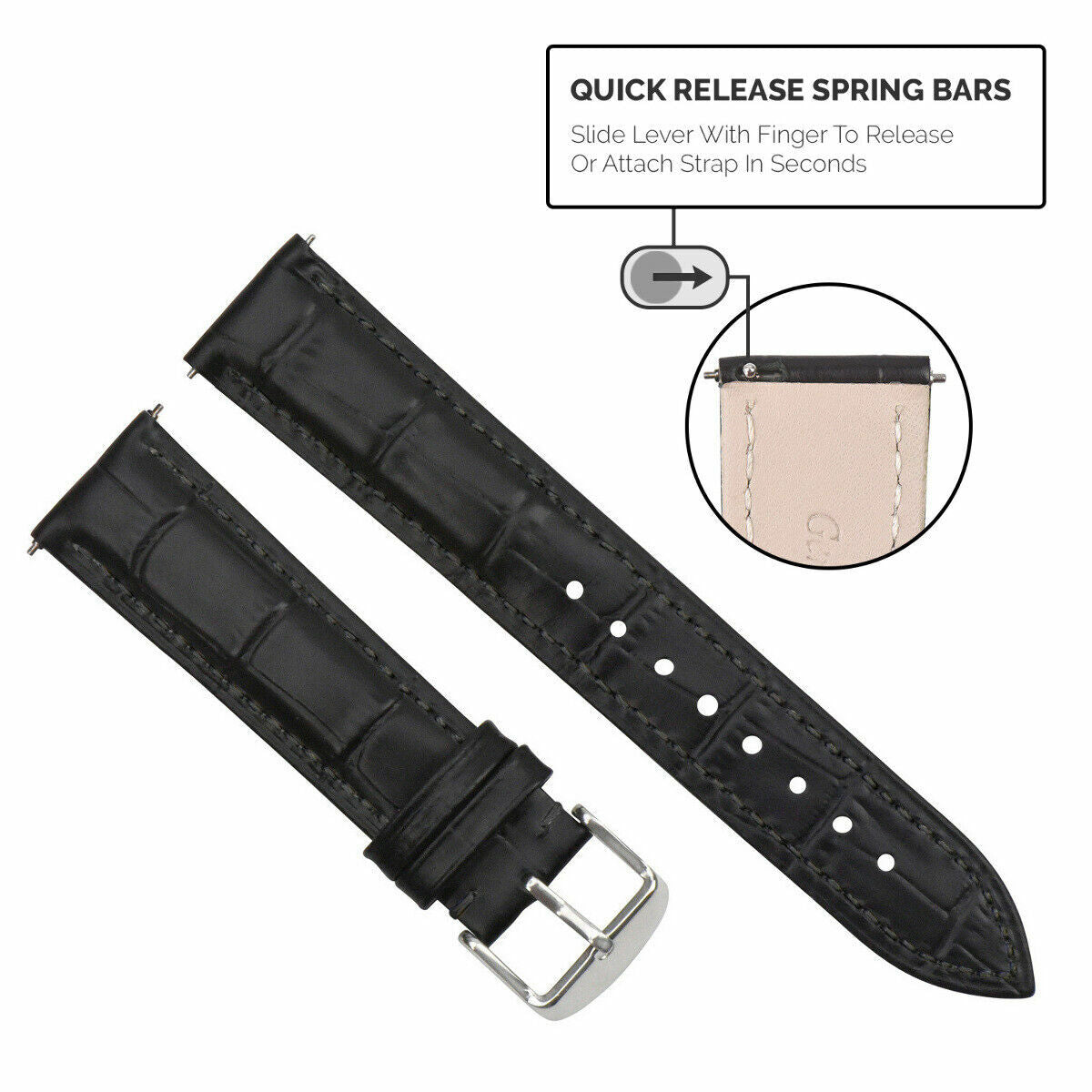 LEATHER WATCH BAND STRAP-QUICK RELEASE FOR SEIKO 5 KINETIC - 19MM