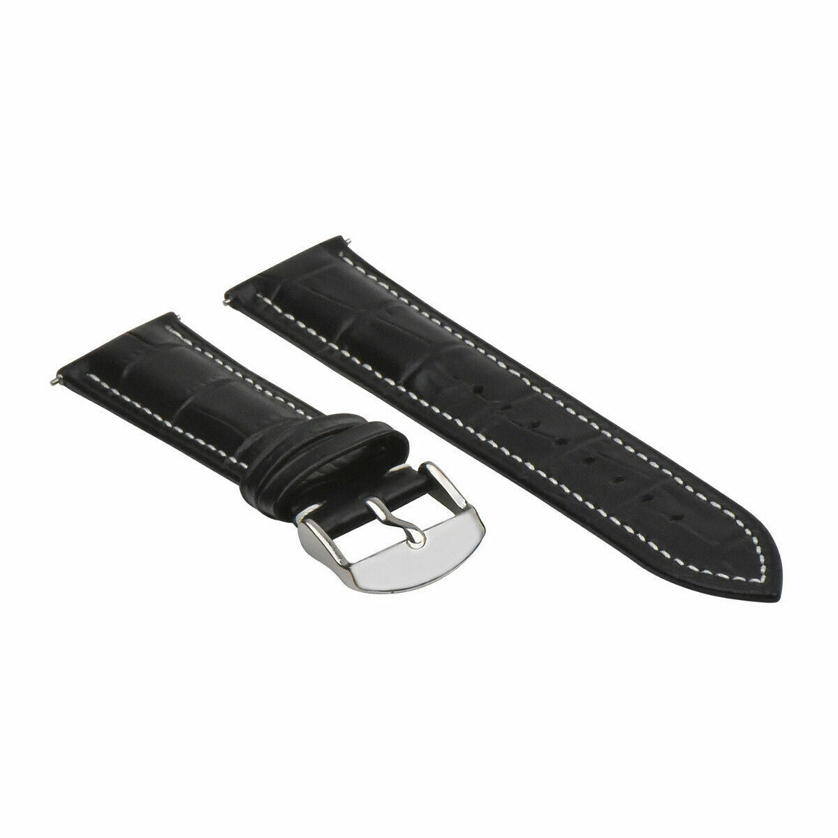 16-18-19-20-22-24MM LEATHER WATCH BAND STRAP-QUICK RELEASE FOR SEIKO 5 KINETIC, Black with White Stitching, view 4