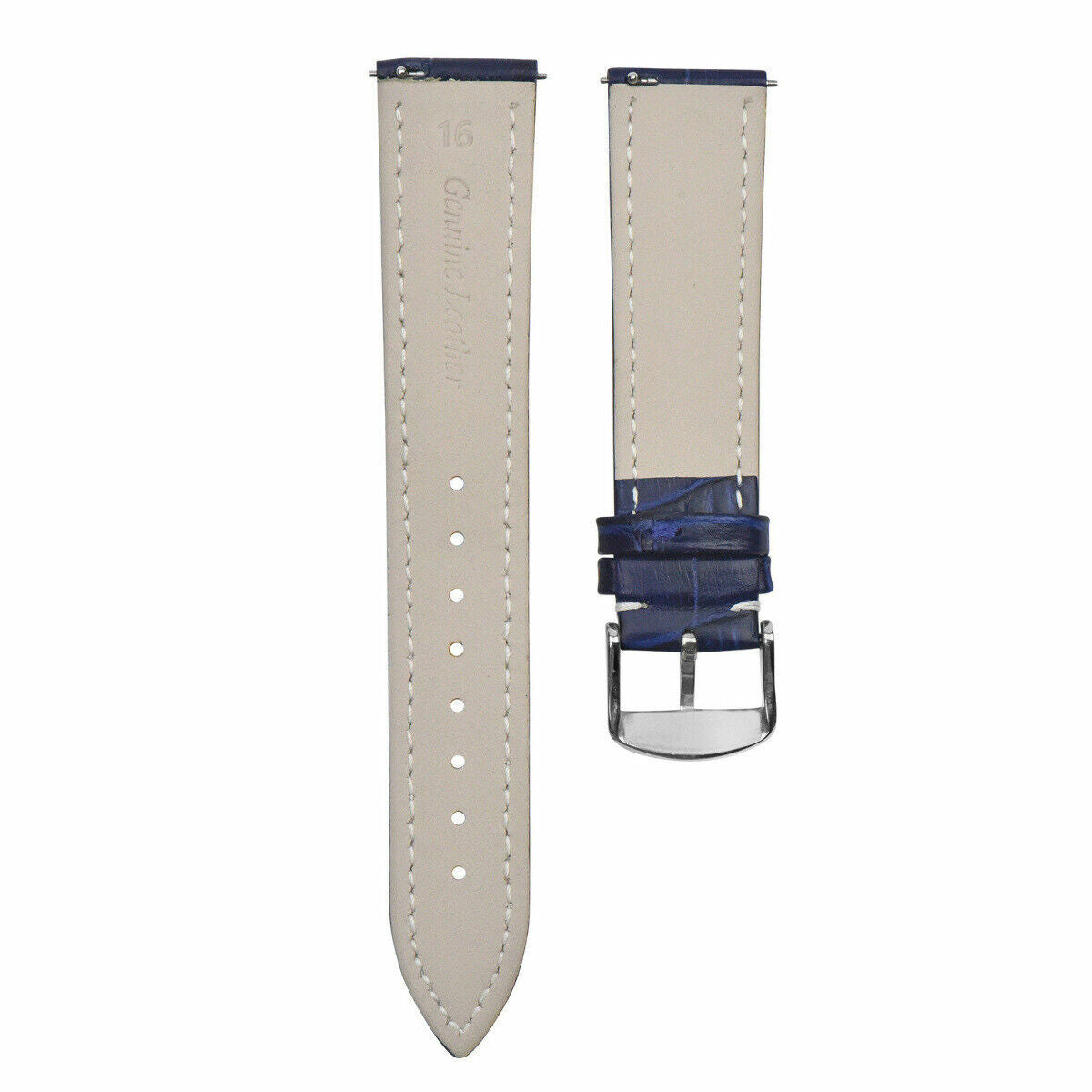 16-18-19-20-22-24MM LEATHER WATCH BAND STRAP-QUICK RELEASE FOR SEIKO 5 KINETIC, Blue, front view