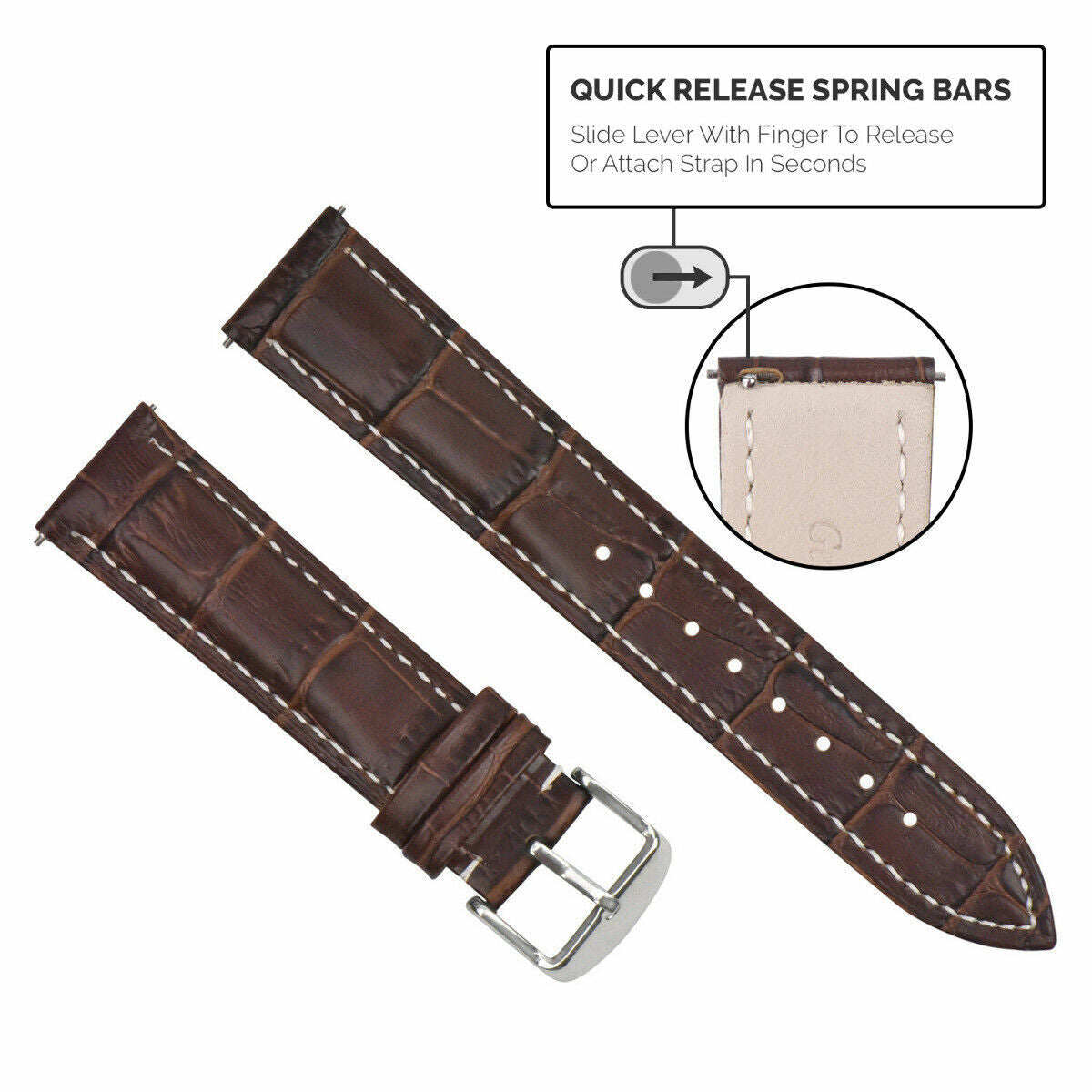 LEATHER WATCH BAND STRAP-QUICK RELEASE FOR SEIKO 5 KINETIC - 22MM