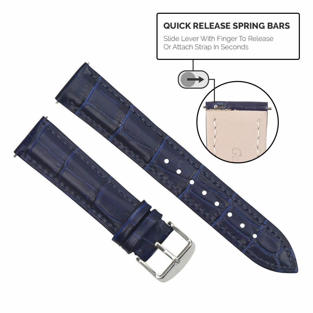 LEATHER WATCH BAND STRAP-QUICK RELEASE FOR SEIKO 5 KINETIC - 22MM