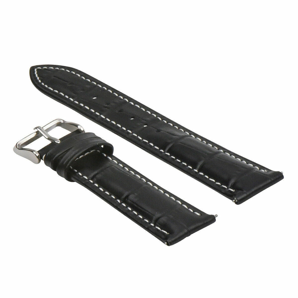 16-18-19-20-22-24MM LEATHER WATCH BAND STRAP-QUICK RELEASE FOR CITIZEN ECO DRIVE, Black with White Stitching, view 3