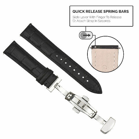 16-18-19-20-22-24MM LEATHER WATCH BAND STRAP UNIVERSAL DEPLOYMENT CLASP STEEL