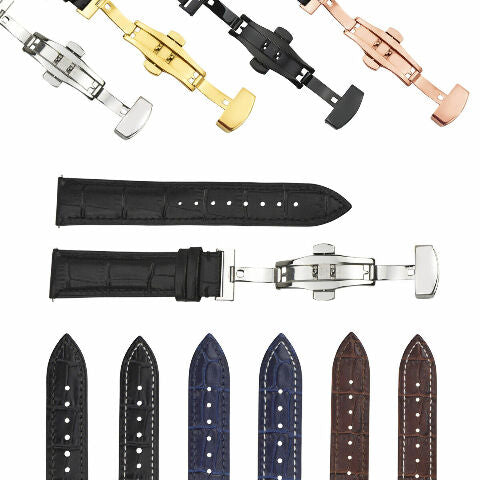 16-18-19-20-22-24MM LEATHER WATCH BAND STRAP UNIVERSAL DEPLOYMENT CLASP STEEL