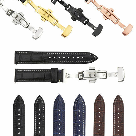 16-18-19-20-22-24MM LEATHER WATCH BAND STRAP UNIVERSAL DEPLOYMENT CLASP STEEL