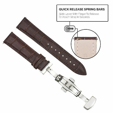 16-18-19-20-22-24MM LEATHER WATCH BAND STRAP UNIVERSAL DEPLOYMENT CLASP STEEL