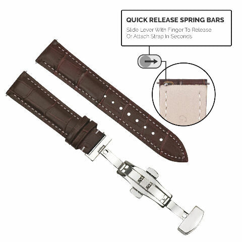 16-18-19-20-22-24MM LEATHER WATCH BAND STRAP UNIVERSAL DEPLOYMENT CLASP STEEL