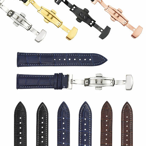 16-18-19-20-22-24MM LEATHER WATCH BAND STRAP UNIVERSAL DEPLOYMENT CLASP STEEL