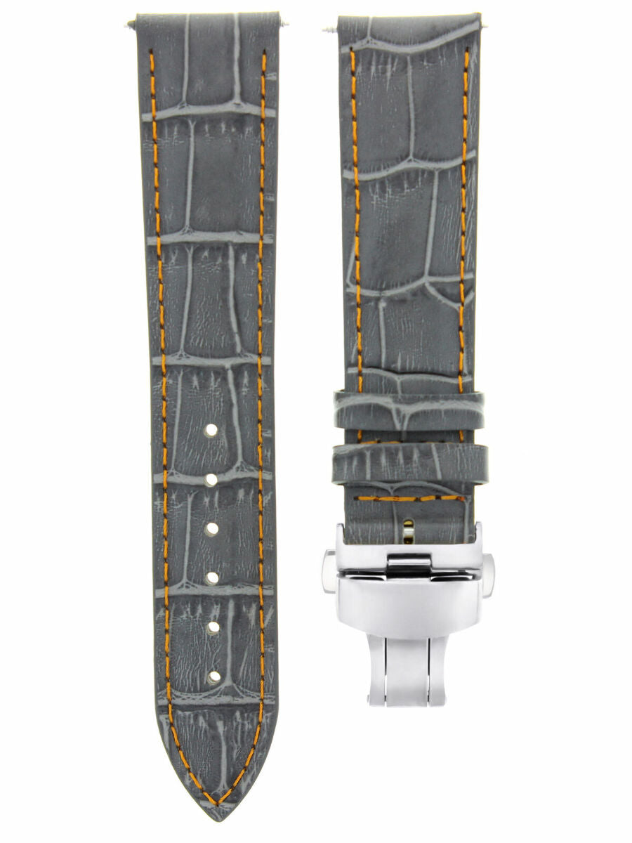 17MM-24MM GENUINE REPLACEMENT LEATHER WATCH BAND STRAP WITH CLASP FOR SEIKO, Grey with Orange Stitching, view 2