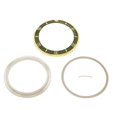 BEZEL + RETAINING + INSERT FOR ROLEX SUBMARINER 18K REAL GOLD 16800 16610 GREEN
