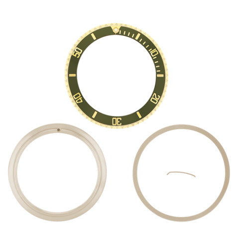 BEZEL + RETAINING + INSERT FOR ROLEX SUBMARINER 18K REAL GOLD 16800 16610 GREEN