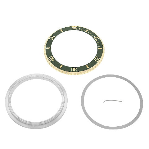 Bezel + Retaining + Insert for Rolex Submariner 18K Real Gold 16800 16610 Green