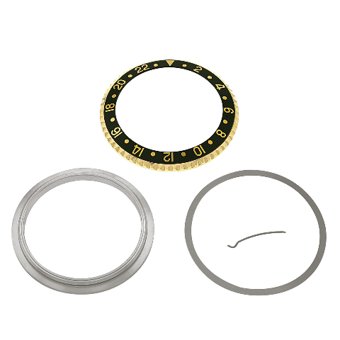BEZEL + RETAINING + INSERT FOR ROLEX GMT 18KY REAL GOLD 16700 16710 16713 BLACK
