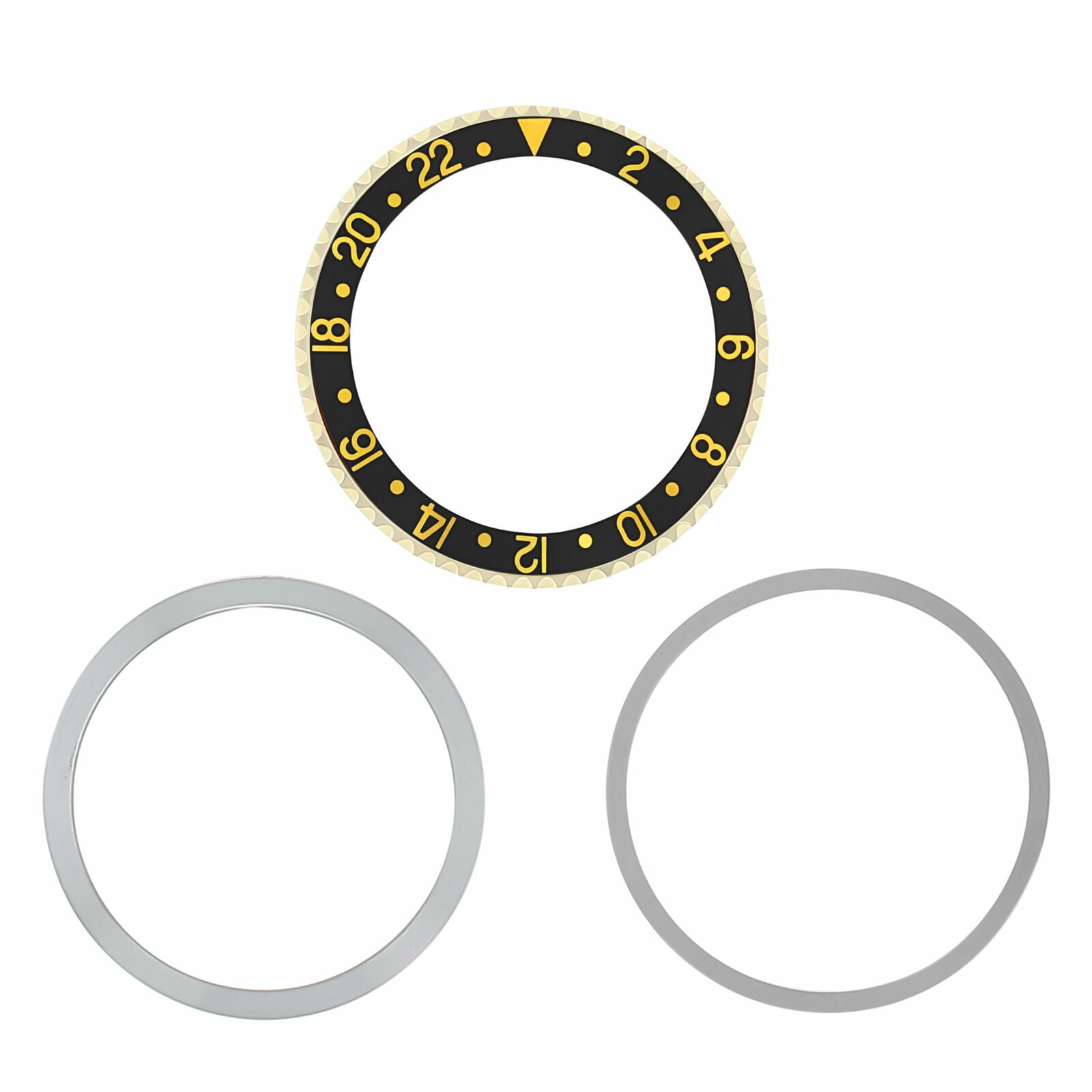 BEZEL + RETAINING  INSERT FOR ROLEX GMT 18KY REAL GOLD 1675, 16750, 16753  BLACK