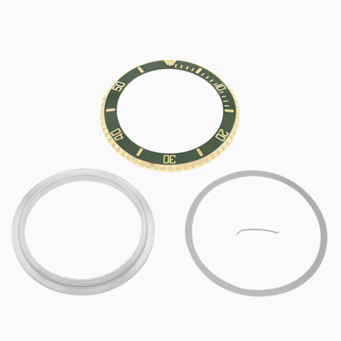 BEZEL & INSERT+ RETAINING FOR ROLEX SUBMARINER 18K GOLD 16810 16808 16613 GREEN