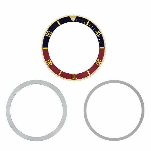 BEZEL & INSERT +RETAINING FOR ROLEX SUBMARINER 5508 5512 5513 1680 BLUE/RED GOLD