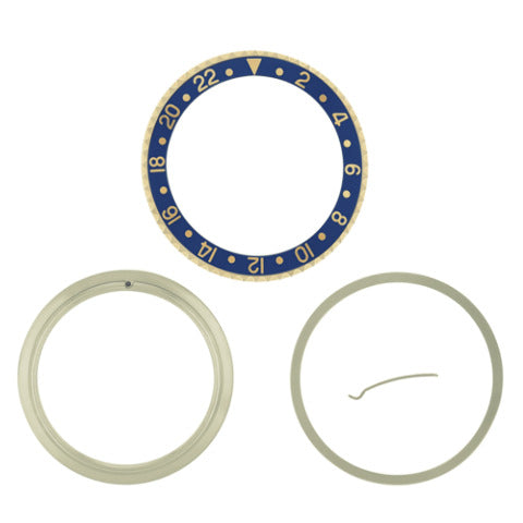 BEZEL+ INSERT RETAINING FOR ROLEX GMT 18K REAL GOLD 16700 16710 16718 16760 BLUE