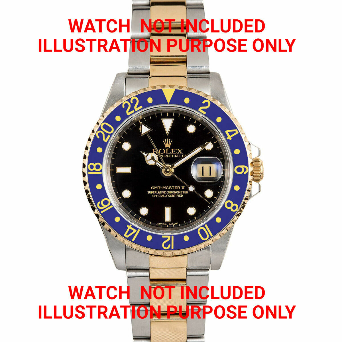 BEZEL & INSERT & RETAINING ALUMINUM FOR ROLEX GMT I 1670 1675 16750 16753 16758 BLUE GOLD FONT 18KY