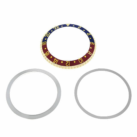 BEZEL & INSERT,RETAINING FOR ROLEX GMT 18K REAL GOLD 1675 16750 16753 16758 PEPSI