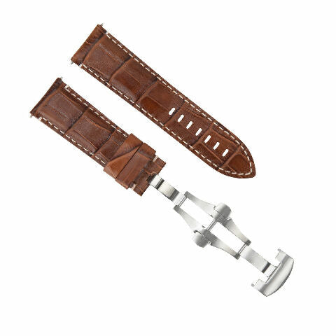 24MM LEATHER WATCH BAND STRAP FOR PANERAI MARINA LUMINOR RADDIOMIR GMT L/BROWN