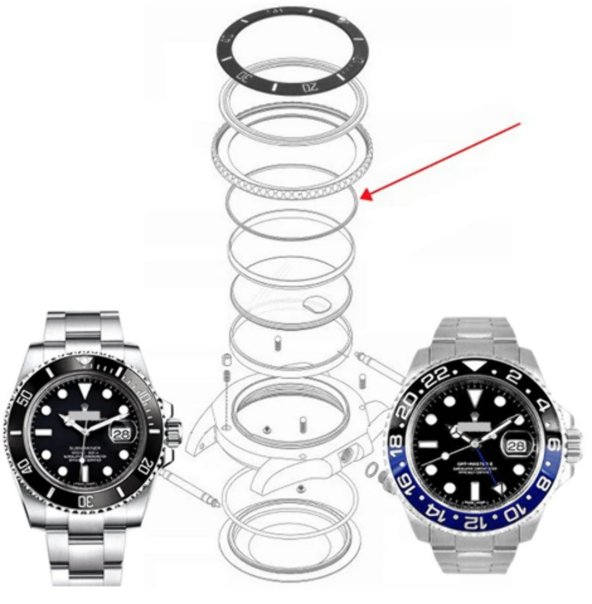 5 BEZEL GASKET FIT BETWEEN CASE 43MM ROLEX SEA DWELLER DEEPSEA 126660