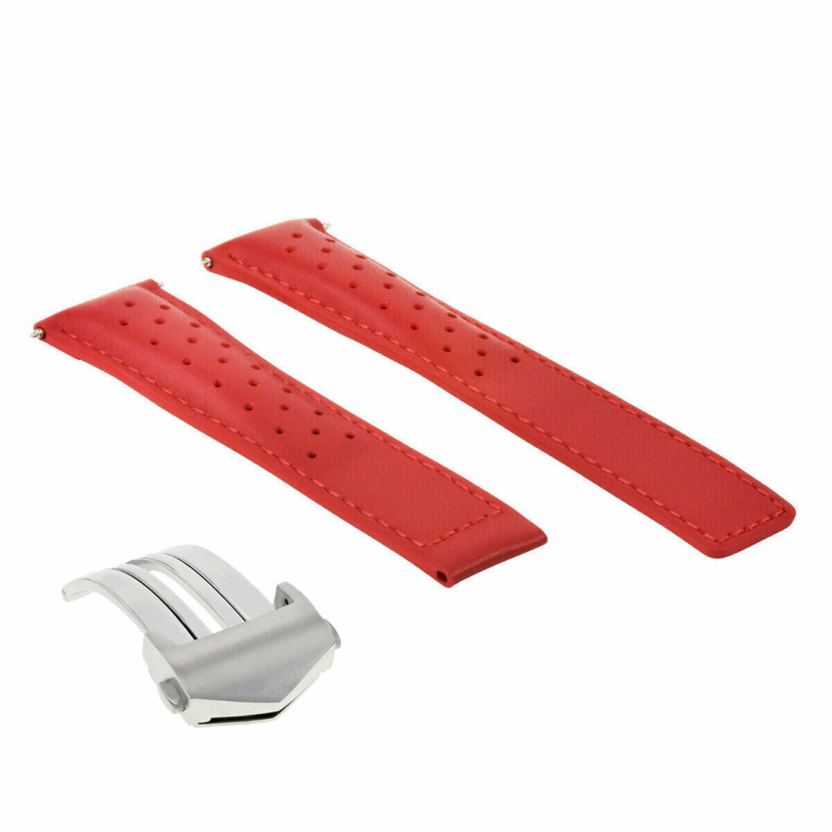 LEATHER BAND STRAP 22MM FOR TAG HEUER GRAND CARRERA CALIBRE 6, 12, 36 CLASP RED
