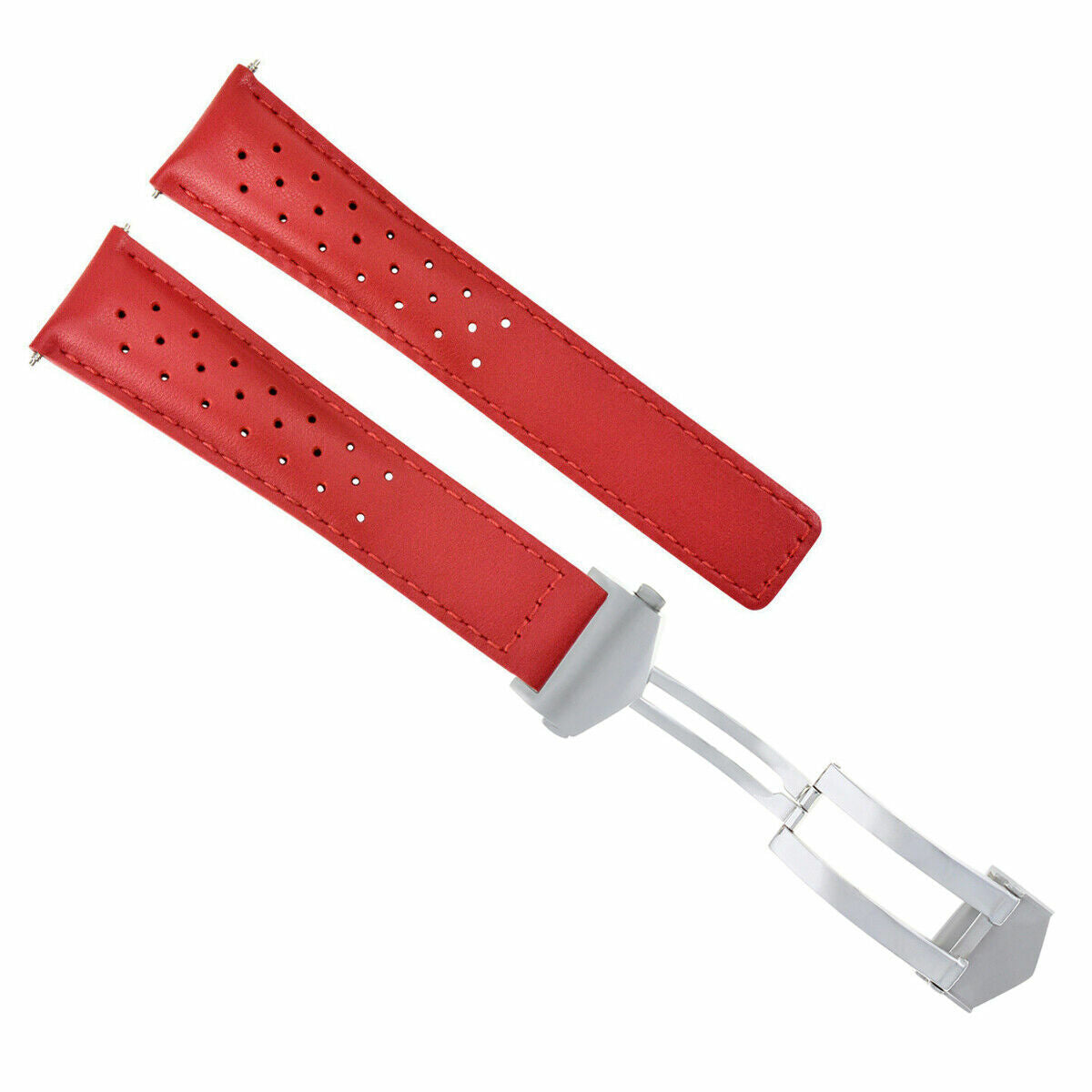 LEATHER BAND STRAP 22MM FOR TAG HEUER GRAND CARRERA CALIBRE 6, 12, 36 CLASP RED