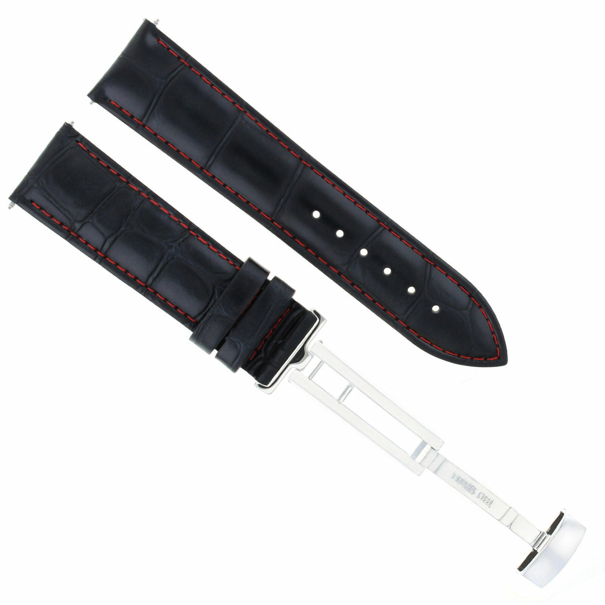 17-18-19-20-21-22-23-24MM LEATHER STRAP BAND DEPLOYMENT CLASP FOR TISSOT GOLD, Black with Red Stitching, view 2