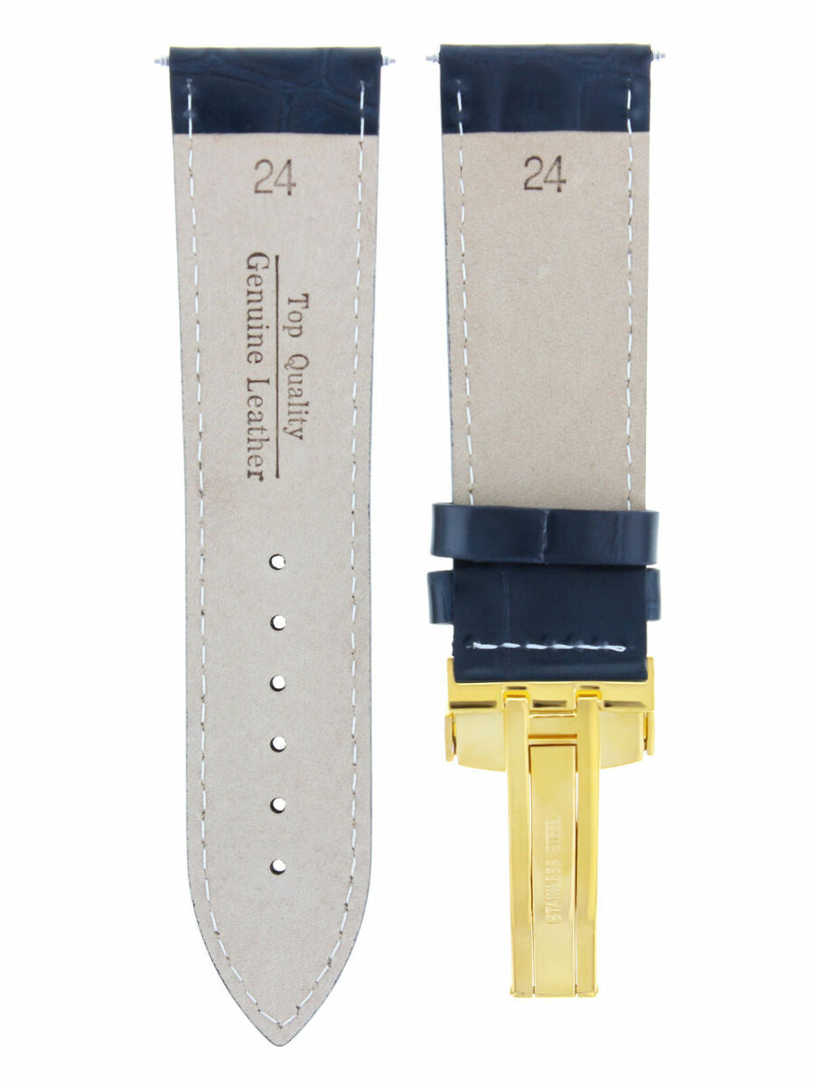 LEATHER WATCH STRAP BAND DEPLOYMENT CLASP FOR ROLEX GOLD 23MM