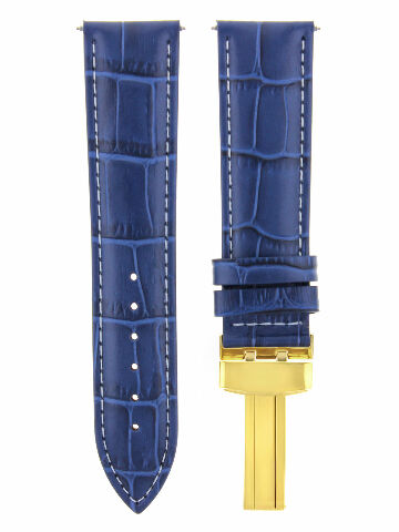 LEATHER WATCH BAND STRAP DEPLOY CLASP FOR BULOVA GOLD 18MM