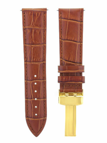 LEATHER WATCH BAND STRAP DEPLOY CLASP FOR BULOVA GOLD 18MM