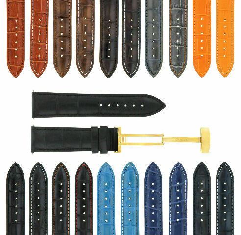 LEATHER WATCH BAND STRAP DEPLOY CLASP FOR BULOVA GOLD 22MM
