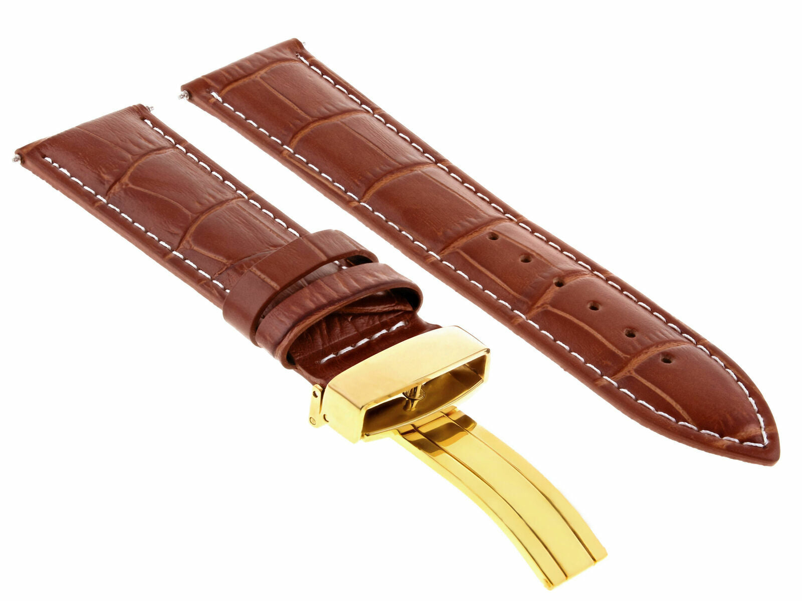 LEATHER WATCH BAND STRAP DEPLOY CLASP FOR BULOVA GOLD 24MM