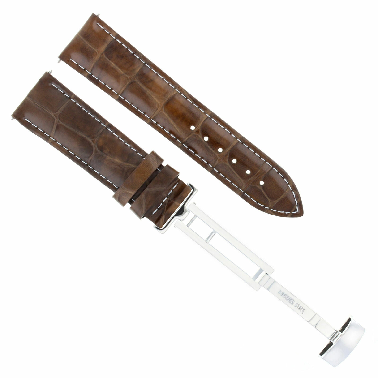 LEATHER WATCH BAND STRAP DEPLOYMENT CLASP FOR SEIKO 21MM