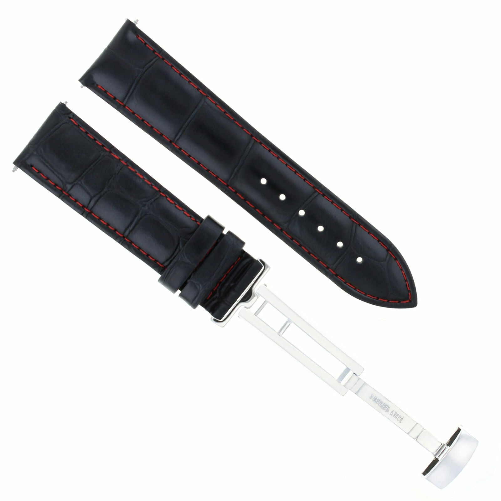LEATHER WATCH BAND STRAP DEPLOYMENT CLASP FOR SEIKO 21MM