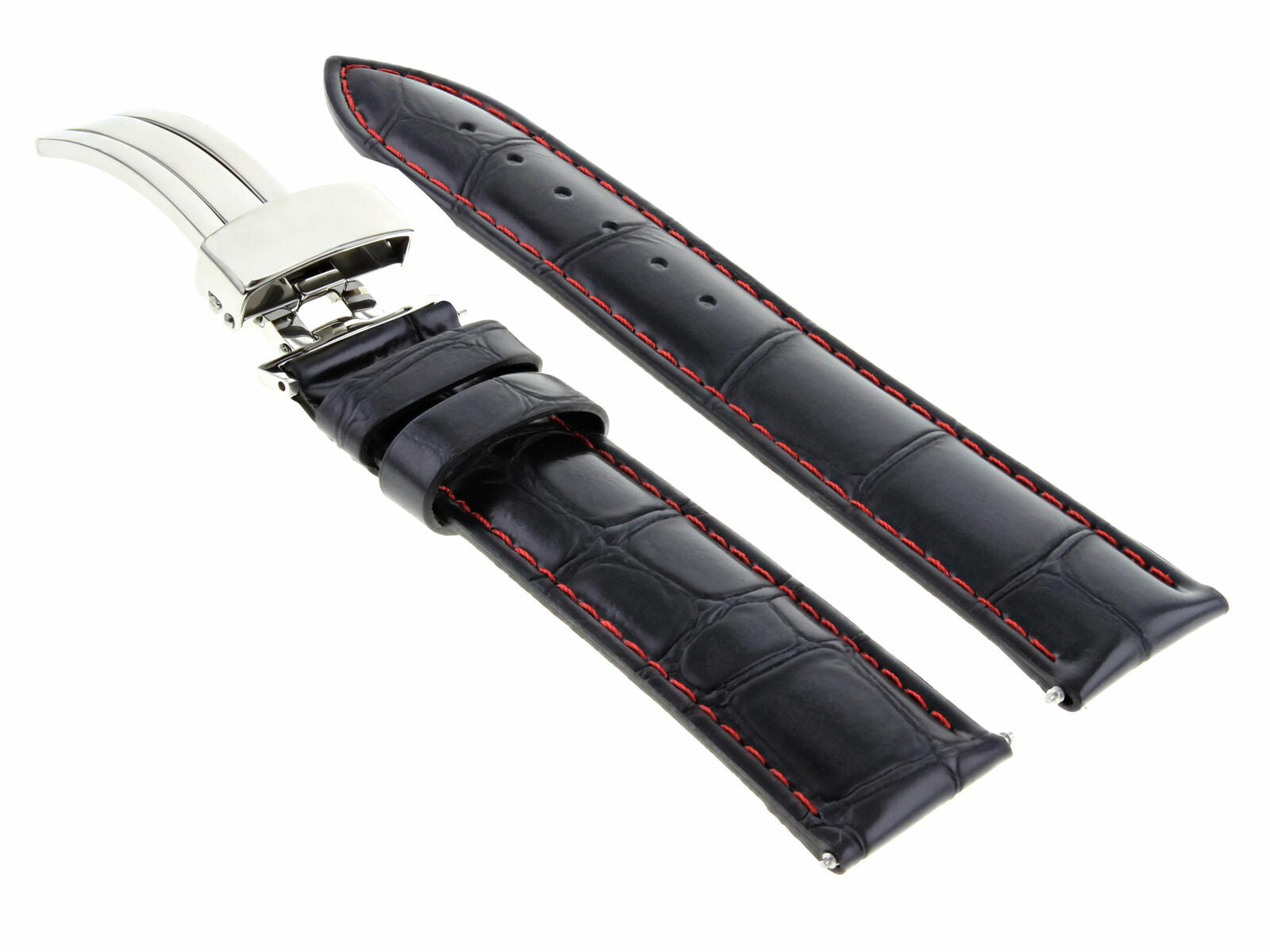 LEATHER WATCH BAND STRAP DEPLOYMENT CLASP FOR SEIKO 21MM
