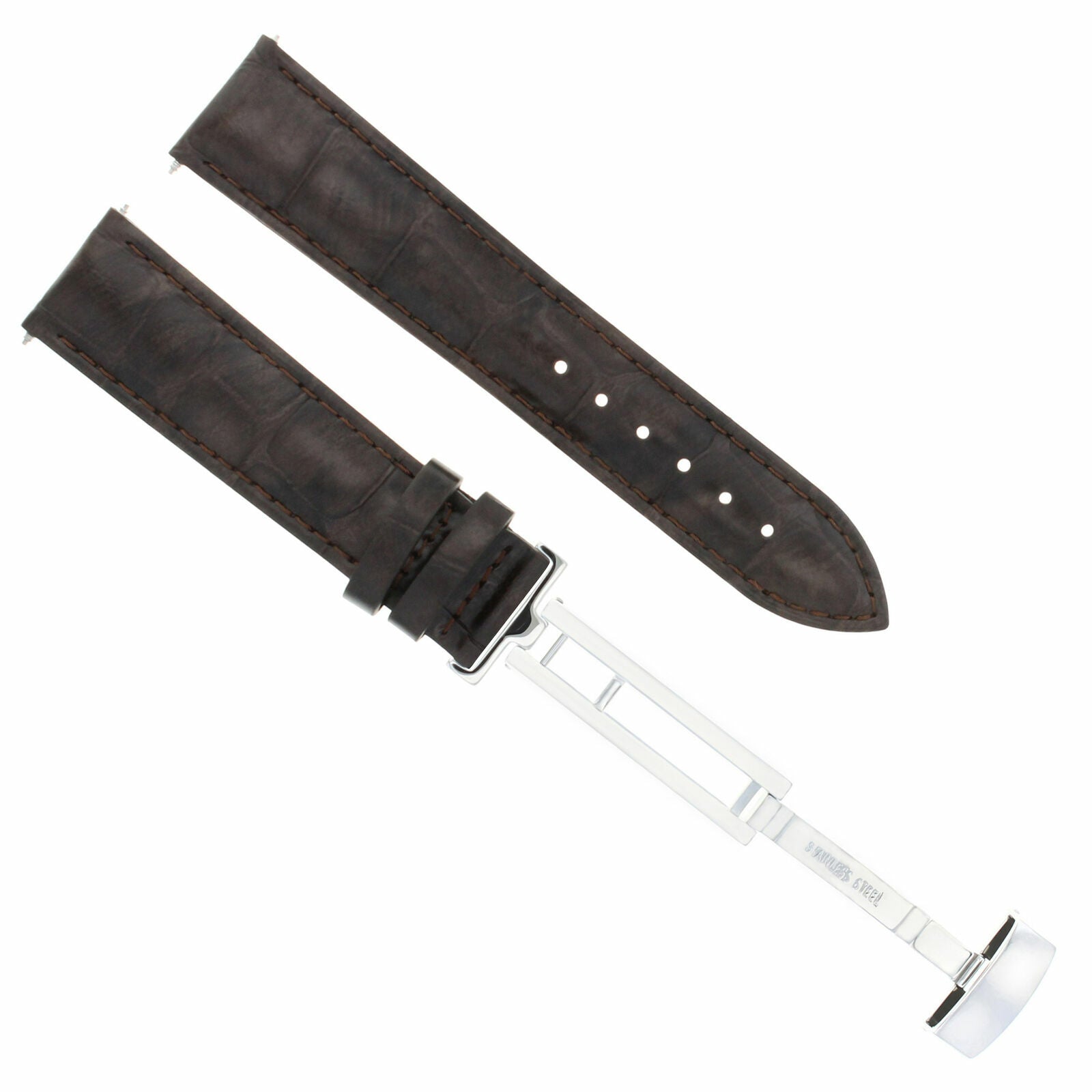 LEATHER WATCH BAND STRAP DEPLOYMENT CLASP FOR SEIKO 21MM