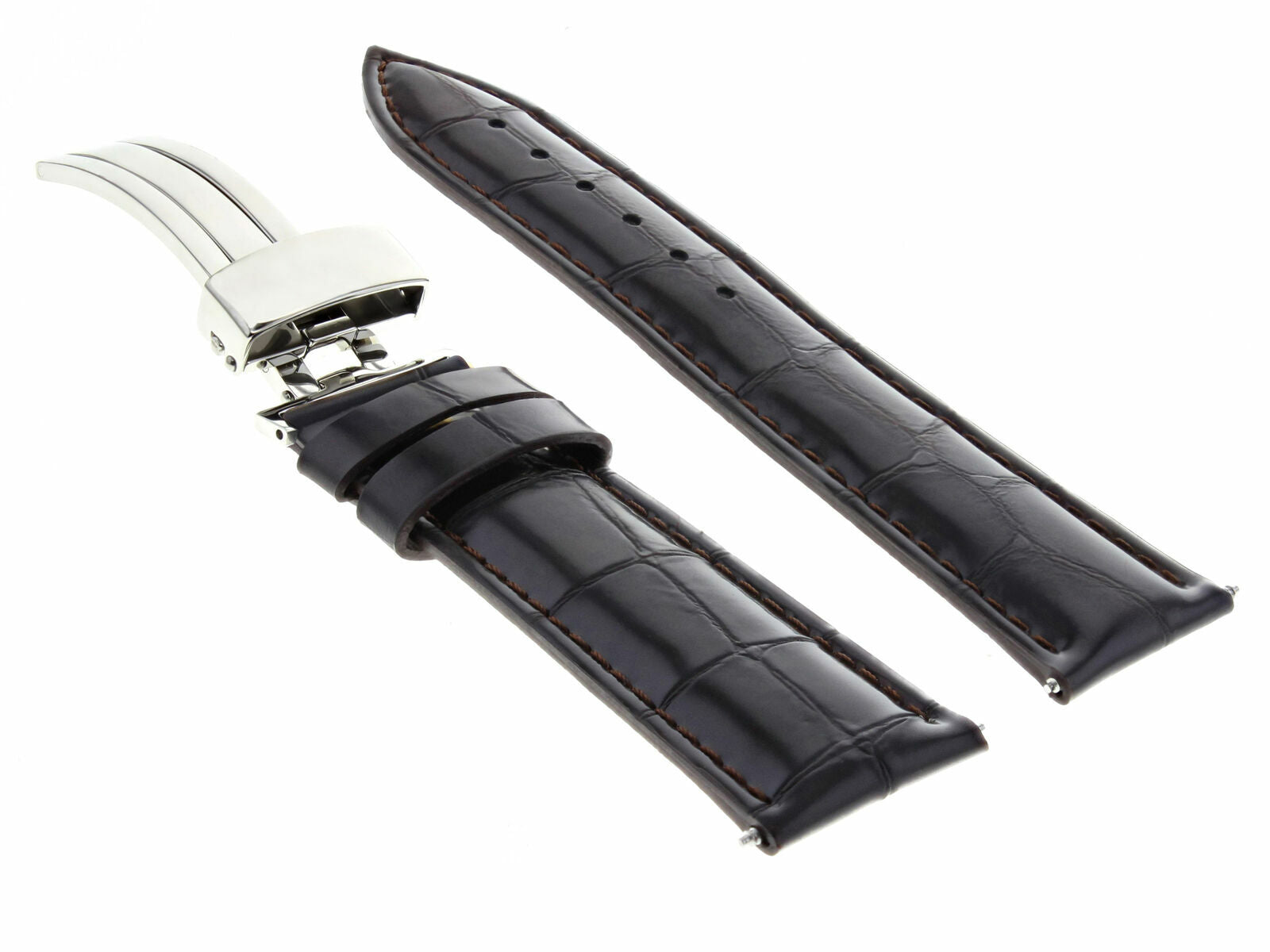LEATHER WATCH BAND STRAP DEPLOYMENT CLASP FOR SEIKO 21MM