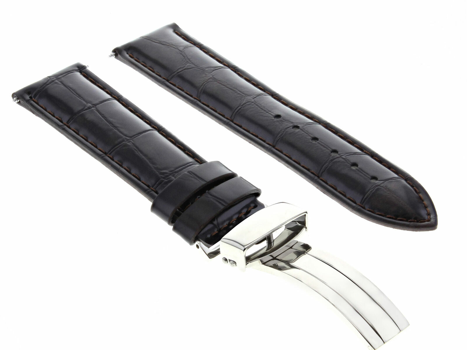 LEATHER WATCH BAND STRAP DEPLOYMENT CLASP FOR SEIKO 21MM