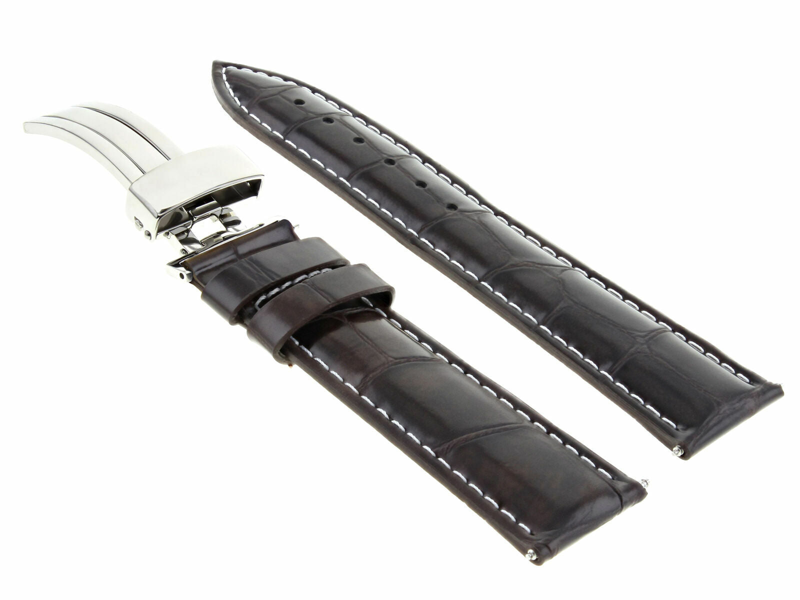 LEATHER WATCH BAND STRAP DEPLOYMENT CLASP FOR SEIKO 21MM