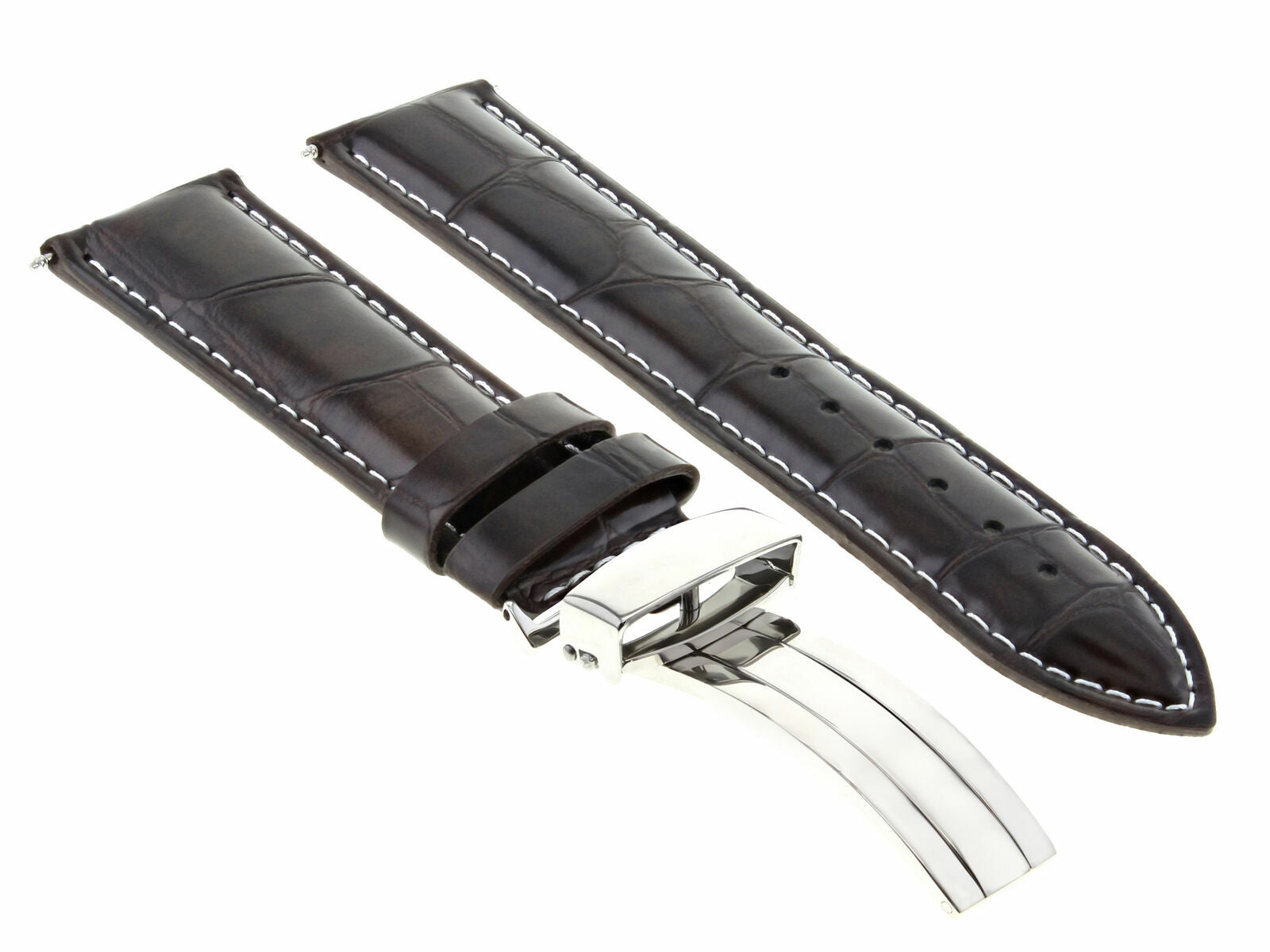 LEATHER WATCH BAND STRAP DEPLOYMENT CLASP FOR SEIKO 21MM