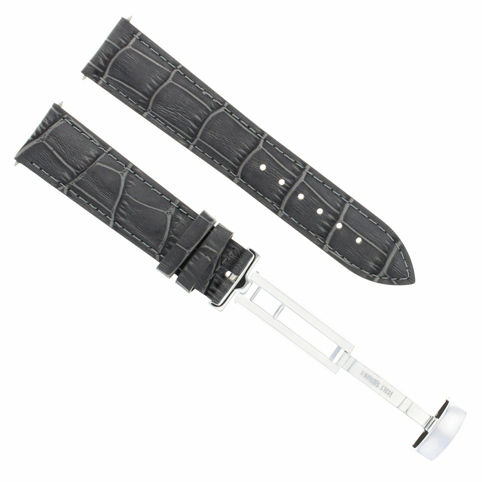 LEATHER WATCH BAND STRAP DEPLOYMENT CLASP FOR SEIKO 21MM